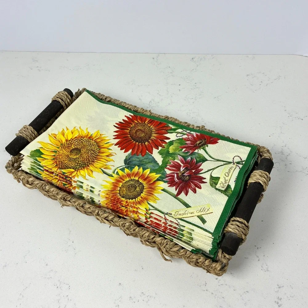 Napkin Holder Tray Woven Seagrass Farmhouse Rustic Cottage Fall Country Kitchen